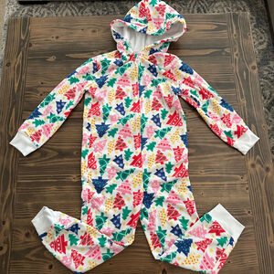 Girls Old Navy Christmas Tree Fleece One-Piece Pajamas Hooded Size M 8